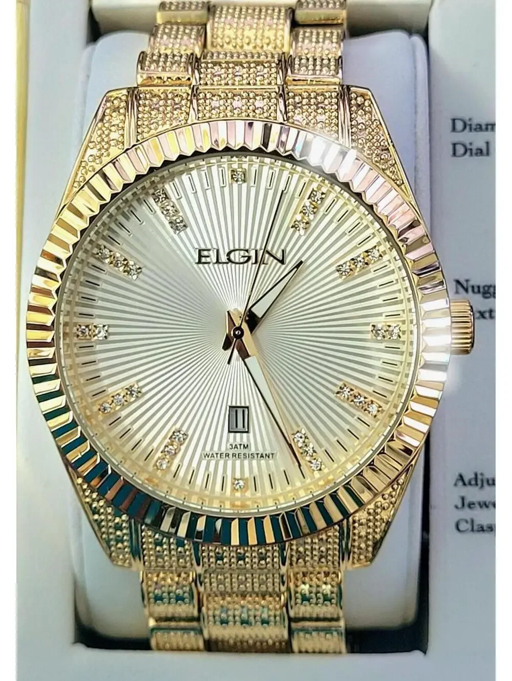 Elgin Diamond Nugget‎ Mens Fluted Watch Authorized Dealer